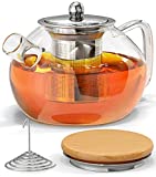 Glass Teapot with Infuser - Kettle for Loose Leaf & Blooming Tea - Stovetop & Microwave Safe Borosilicate Glass - 34oz Clear Pot with Removable Infusion - Premium Tea Maker with Gift Box & Bamboo Lid
