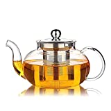 Hiware Glass Teapot with Stainless Steel Infuser & Lid, Borosilicate Glass Tea Pot Stovetop Safe, Blooming & Loose Leaf Teapots, 27 Oz