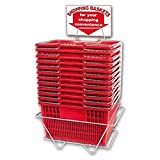 Shopping Basket Set of 12 Durable Red Plastic with Sign and Stand