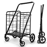 winkeep Shopping Cart, Upgrade Dense Grid Bottom Folding Cart with 360° Rolling Swivel Wheels Heavy Duty Grocery Utility Cart for Multiple Uses Extra Large Grocery Cart Can Hold Up to 280 lbs