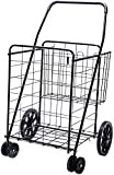 LS Jumbo Deluxe Folding Shopping Cart with Dual Swivel Wheels and Double Basket- 200 lb Capacity