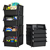 Skywin Plastic Stackable Storage Bins for Pantry - 4-Pack Black Stackable Bins For Organizing Food, Kitchen, and Bathroom Essentials