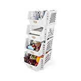 Titan Mall Stackable Storage Bins for Food, Snacks, Bottles, Toys, Toiletries, Plastic Storage Baskets Set of 4, All White Color, Storage Bins Stackable for Space Saving