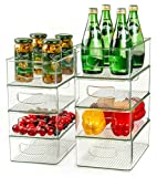 Stackable Refrigerator Organizer Bins, 4 Large and 4 Medium Clear Plastic Fridge Organizers with Handles for Freezer, Kitchen, Cabinet, Pantry Food Storage Rack