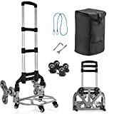 Stair Climbing Shopping Grocery Cart with Wheels, Folding Hand Truck Trolley with Removable Waterproof Canvas Bag, Aluminum Alloy Luggage Package Delivery