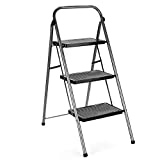 Delxo Step Stool Folding Step Ladder 3 Step Stairs with Handle Grip Heavy Duty Steel Sturdy Wide Pedal Lightweight Anti-Slip Portable & Collapsible Perfect for Kitchen & Household 330 lbs. - Grey