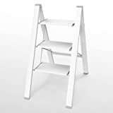 Asoopher 3 Step Ladder, Aluminum Folding Step Stool with Wide Anti-Slip Pedal, 330 Lbs Capacity, Lightweight & Portable Stepladder for Household and Office, White