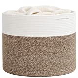Goodpick Large Cotton Rope Basket 15.8'x15.8'x13.8'-Baby Laundry Basket Woven Blanket Basket Nursery Bin