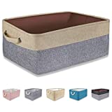 Gladpaws Storage Basket Bins,Small Fabric Baskets for Organizing with Handles for Gifts Empty,Collapsible Rectangular Storage Bins for Kids Toy,Clothes Closet Shelves(A2-Grey/Beige, 14.2X10.2X6.3inch)
