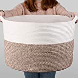 INDRESSME XXXLarge Cotton Rope Basket 21.7' x 21.7' x 13.8' Woven Baby Laundry Blanket Basket Toy Basket with Handle Storage Comforter Cushions Thread Laundry Hamper