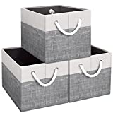 Fabtotes Storage Bins [3-Pack], Foldable Storage Baskets for Organizing Toys, Books, Shelves, Closet, Large Storage Box with Rope Handles, Sturdy Organizer Bins, White & Grey