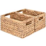 StorageWorks Water Hyacinth Storage Baskets, Rectangular Wicker Baskets with Built-in Handles, Medium, 13 x 8 ¼ x 7 inches, 2-Pack