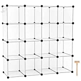 C&AHOME Cube Storage Organizer, 16-Cube Shelves Units, Closet Cabinet, DIY Plastic Modular Book Shelf, Ideal for Bedroom, Living Room, Office, 48.4' L × 12.4' W × 48.4' H Transparent White SUM3016W
