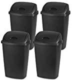 Sterilite 10889004 13.2 Gallon/50 Liter SwingTop Wastebasket, Black, 4-Pack