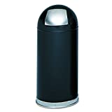 Safco Products Safco Push Door Dome Top Trash Can 9636BL, Black, Stainless Steel Push Door, Puncture Resistant Frame, Galvanized Steel Liner, 15 Gallon Capacity