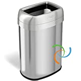 iTouchless 13 Gallon Elliptical Open Top Trash Can and Recycle Bin with Double Odor Filters and Large 12-Inch Opening, Commercial Grade Slim Garbage Container for Home, Office Restaurant, Restroom