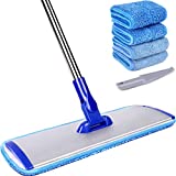 18' Professional Microfiber Mop Floor Cleaning System, Flat Mop with Stainless Steel Handle, 4 Reusable Washable Mop Pads, Wet and Dust Mopping for Hardwood, Vinyl, Laminate, Tile Cleaning