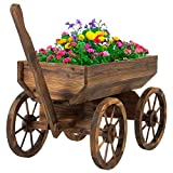Generic Watbick Wood Wagon Planter Pot Stand with Wheels Rustic Wooden Vintage Large Flower Planter for Patio Garden Backyard Outdoor Home Decor W 1