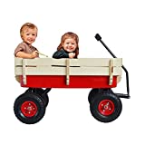 Outdoor Sport Red Wagon All Terrain Pulling w/Removable Wooden Side Panels Air Tires Big Foot Panel Wagon 330 lbs. Weight Capacity Sturdy All Steel Wagon Bed Kids' Pull-Along Wagons (Red)