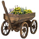 Best Choice Products Patio Garden Wooden Wagon Backyard Grow Flowers Planter w/ Wheels Home Outdoor
