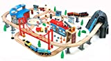 Maxim 100 pc Mountain Wooden Train Set with Roundhouse for Toddler with Double-Side Train Tracks Fits Brio, Thomas, Melissa and Doug, Kids Wood Toy Train for 3,4,5 Year Old Boys and Girls