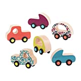 B. Toys – Wooden Cars – 6 Little Toy Cars – Colorful Car Play Set for Toddlers, Kids – Smooth Wooden Vehicles – Free Wheee-Lees – 1 Year + (BX2038Z)
