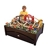 KidKraft Metropolis Wooden Train Set & Table with 100 Pieces and Storage Drawer, Espresso, Gift for Ages 3+