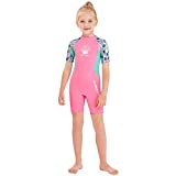 Wetsuit Kids Shorty Neoprene Thermal Diving Swimsuit 2.5MM for Girls Boys Child Teen Youth Toddler, One Piece Children Rash Guard Swimming Suit UV Protection Sunsuit for Surfing (Girl Pink, S)