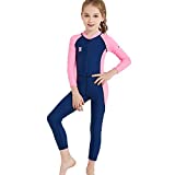 DIVE & SAIL Kids Rash Guard Wetsuit,Youth Girls and Boys Swimsuit One Piece Water Sports Sunsuit Swimwear Sets(Navy-Pink/Girl's Swimsuit, 2-3 Years/Small)