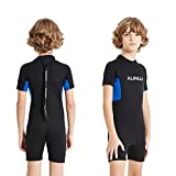 Aunua Children's 3mm Youth Swimming Suit Shorty Wetsuits Neoprene for Kids Keep Warm(BlackBlue 8)