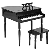 Costzon Classical Kids Piano, 30 Keys Wood Toy Grand Piano with Music Stand and Bench, Mini Musical Toy for Child, Ideal for Children's Room, Toy Room, Best Gifts (Straight Leg, Black)