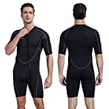 Mens 3mm Shorty Wetsuit, Premium Neoprene Front Zip Short Sleeve Diving Wetsuit Snorkeling Surfing (Shorty Wetsuit Black, XL)