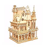 Creative 3D Wooden Puzzle,Miniature Christmas Dollhouse Wooden Puzzle Craft Toy,Hotmisu Wooden Dollhouse Miniature Puzzles Kit,Unique Craft Kits Thanksgiving/Valentine's/Birthday Gift(Fantasy Villa)
