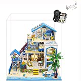 XLZSP DIY Miniature Dollhouse Kit with Dust Cover and Led Lights 3D Wooden Seaside Villa Dolls House Model Creative Room with Furniture Best Room Decor and Toy Gifts for Adult