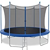 8FT 10FT 12FT 14FT Trampoline with Enclosure Net Outdoor Jump Rectangle Trampoline - ASTM Approved-Combo Bounce Exercise Trampoline PVC Spring Cover Padding for Kids and Adults (10FT, Blue)
