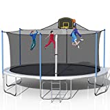 Tatub 15 16 FT Trampoline with Enclosure Net, Basketball Hoop and Ladder, Outdoor Family Jumping Trampoline for 6-8 Kids