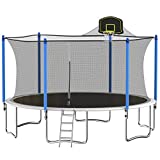 16FT Trampoline for Kids, Outdoor Trampoline with Safety Enclosure Net Basketball Hoop and Ladder, Trampoline for Adults (Black)