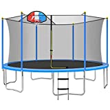 MOEO 1200 LBS 15FT Trampoline with Basketball Hoop and Ladder for Kids, Ourdoor Trampoline w/ Safety Enclosure Net, Easy Assembly for Adults and Children, Light Blue