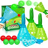 Outdoor Indoor Game Activities for Kids, Pop-Pass-Catch Ball Game with 4 Catch Launcher Baskets and 6 Balls, Birthday Party Favors Gifts Summer Beach Sport Toys for Kids Age 5 6 7 8 9 10+ and Adults