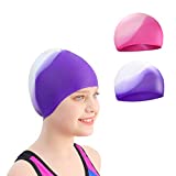 Swim Cap Kids for Girls Boys: Gioriches 2 Pack Kids Swim Cap for Age 3-12| Durable Soft Silicone Swimming Cap for Child Youth Teen | Fit for Long Hair and Short Hair