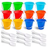 Sloosh 12 Sets Sand Buckets with Shovels for Kids Beach Pails Beach Buckets Toys Party Favors Sand Pail Set Plastic Bucket with Handles
