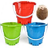 Jumbo Castle Model Beach Gear 7' Large Sand Buckets Pails Beach Water Pool Gardening Bath Toy Environmentally ABS Durable Thick Plastic Complete Gift Set Bundle For Kids Boys Girls- 3 Pack Green Blue