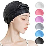 Tripsky Silicone Swim Cap,Comfortable Bathing Cap Ideal for Curly Short Medium Long Hair, Swimming Cap for Women and Men, Shower Caps Keep Hairstyle Unchanged (Black)