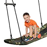 Costzon Saucer Tree Swing, Hanging Platform Surfing Tree Swing w/ Soft Padded Edge, Adjustable Height, Surfing Swing w/ Handles, for Kids Adult Indoors Outdoors (Camo Green)