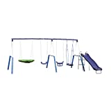 XDP Recreation 76667 Surf N Swing Playground, Kids Outdoor Backyard Swing Set with Wave Slide, Super Disc, Surfboard Swing, and More, Blue