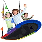 Sorbus Saucer Swing Surf – Kids Indoor/Outdoor Giant Oval Platform Swing Mat – Great for Tree, Swing Set, Backyard, Playground, Playroom – Accessories Included – Multi-Color Rainbow (Oval Surf Swing)