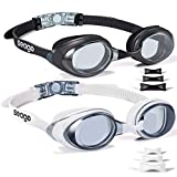 Swimming Goggles 2 Pack Swim Goggles Anti Fog Goggles Adult Swimming UV Protection Fit for Adult Men Women Youth Junior, No Leaking Soft Silicone Seal Flat Lens Clear Vision, 3 Sizes of Nose Bridge