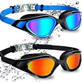 ITOWE Swimming Goggles 2 Per Pack, Adult Swim Goggles for Women Men Youth No Leak, Tinted Mirrored Anti Fog Goggles, Competitive Swim Goggles for Racing, Swim Team Goggles Water Goggles Pool Goggles