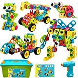 Nxone STEM Toys 195 PCS Building Toys Educational Toys for Boys and Girls Ages 3 4 5 6 7 8 9 10 Construction Building Blocks Toy Building Sets Kids Toys Creative Activities Games with Storage Box