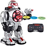 Think Gizmos Robot Toy for Kids RoboShooter - Remote Control Robot Toy with Voice Recording, Fast Firing Foam Discs, Plays Music & Dances. (Silver)